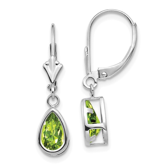 14k White Gold 8x5mm Pear Peridot August Birthstone Leverback Earrings - Picture 1 of 4